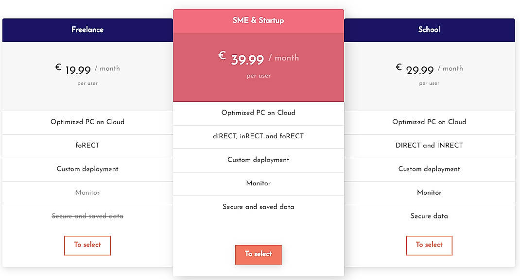 Pricing screenshot