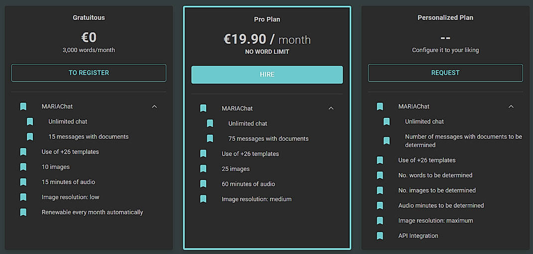 Pricing screenshot