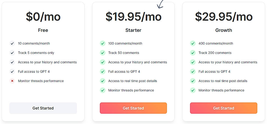 Pricing screenshot