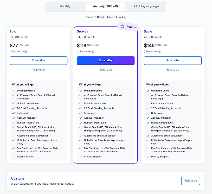 Pricing screenshot