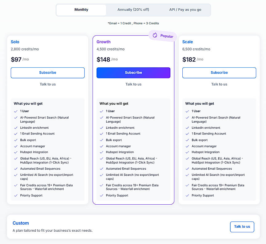 Pricing screenshot