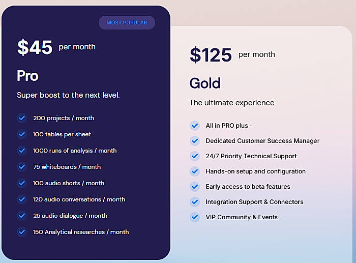 Pricing screenshot