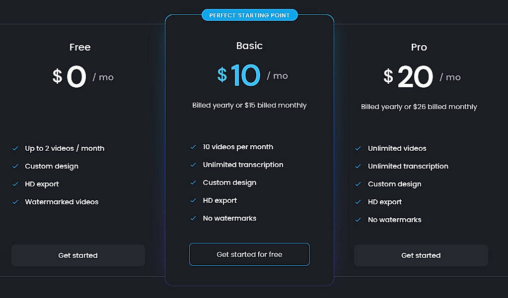 Pricing screenshot