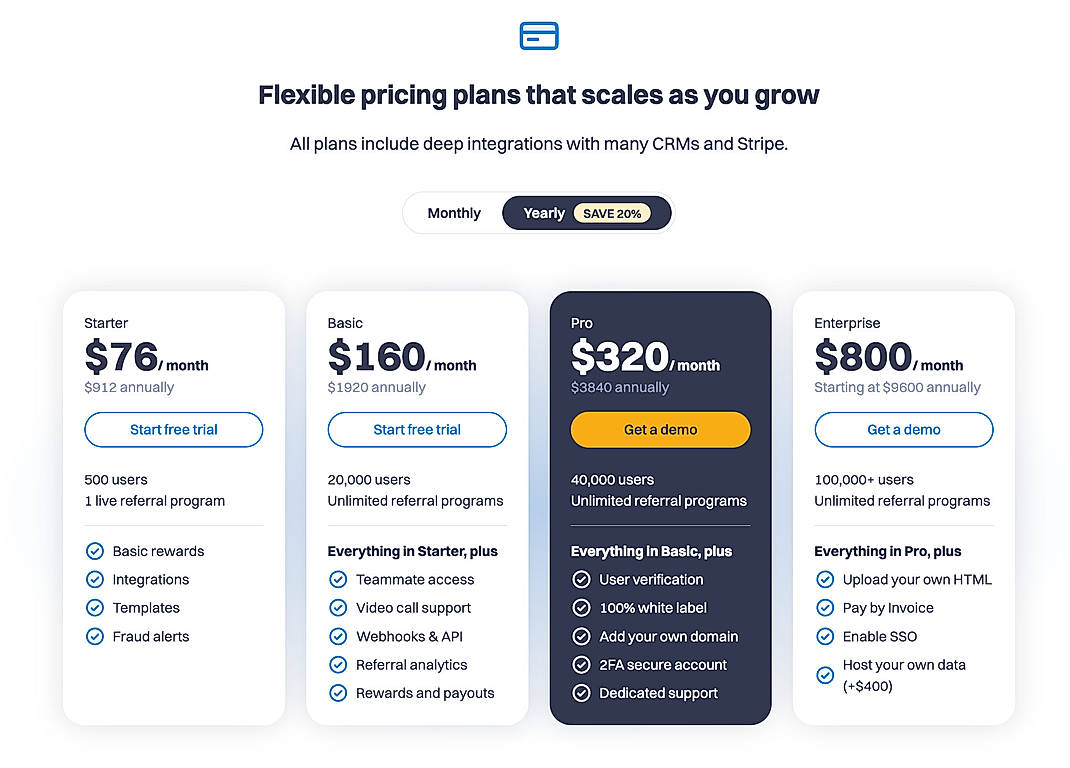 Pricing screenshot