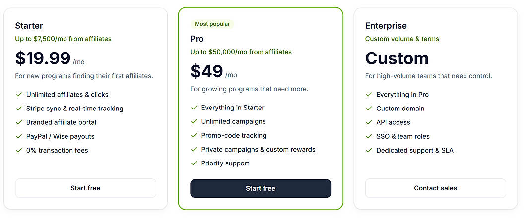 Pricing screenshot