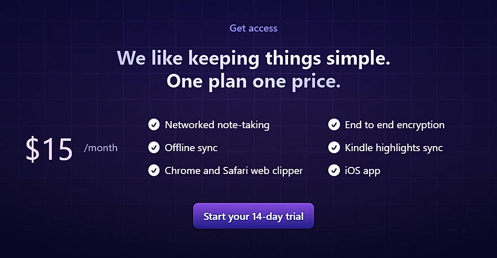 Pricing screenshot