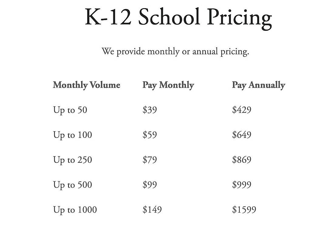 Pricing screenshot