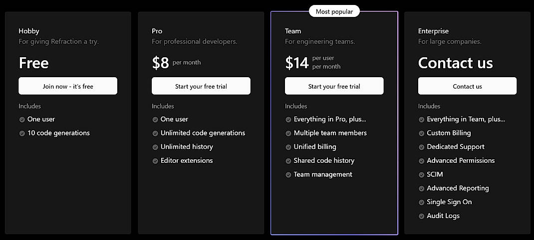 Pricing screenshot