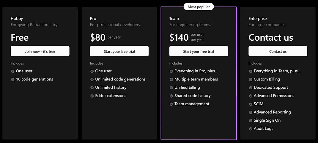 Pricing screenshot