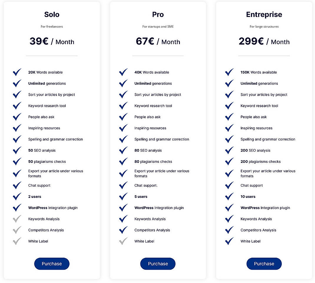 Pricing screenshot