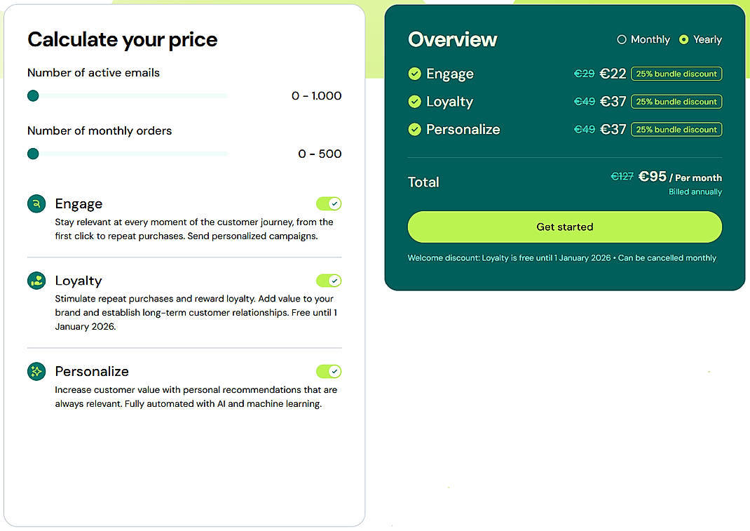 Pricing screenshot