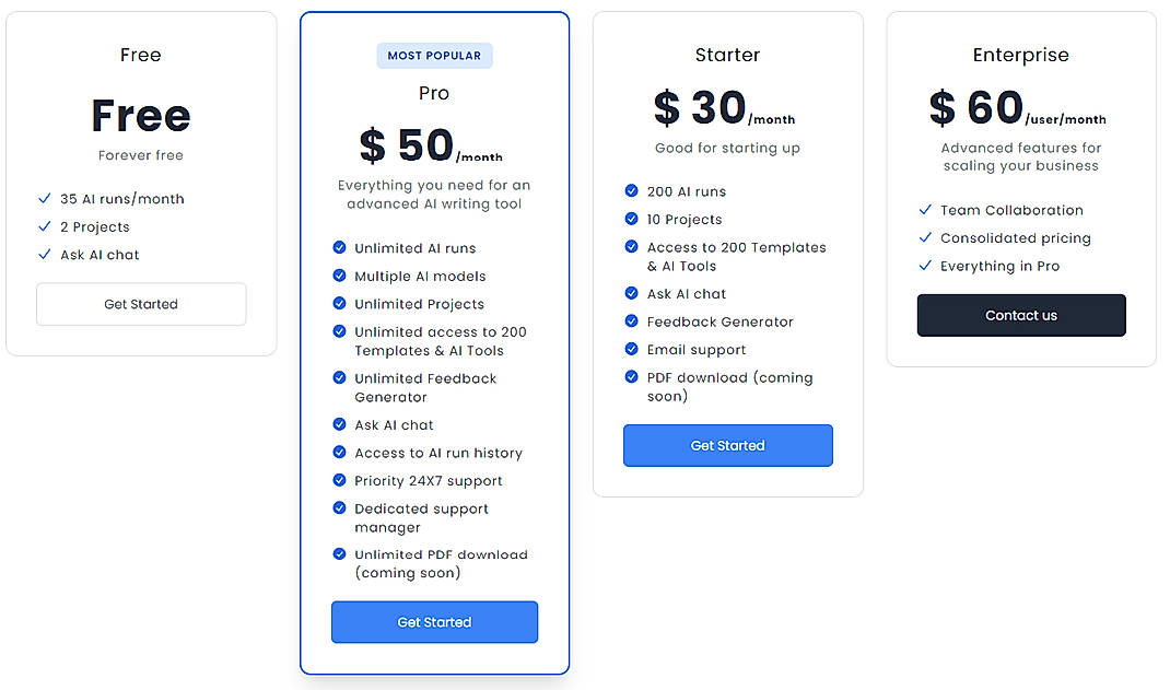 Pricing screenshot