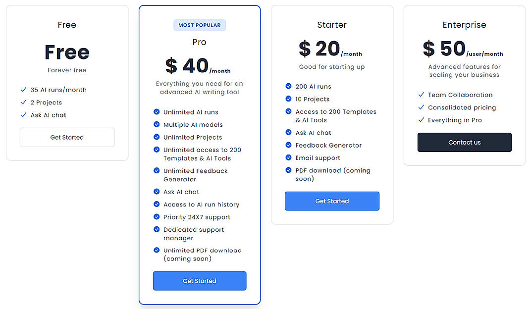 Pricing screenshot