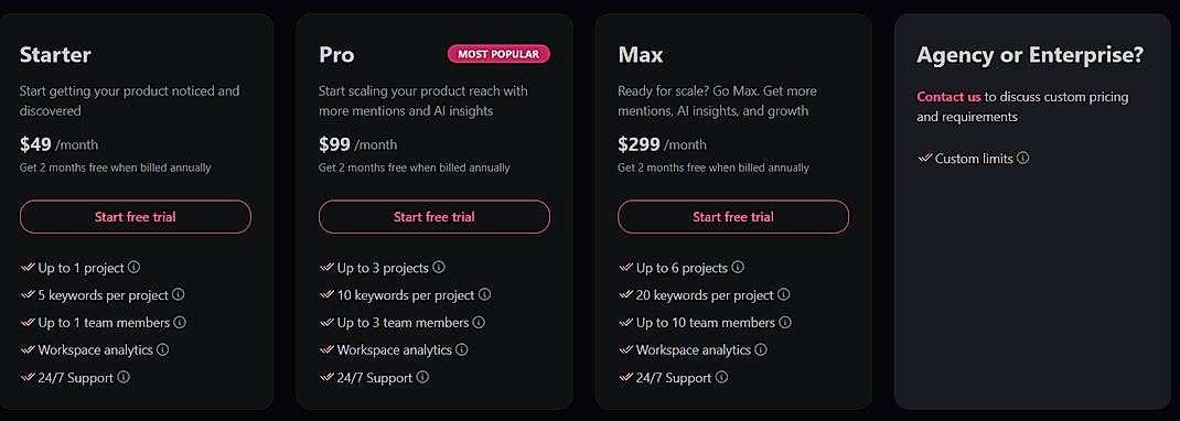Pricing screenshot
