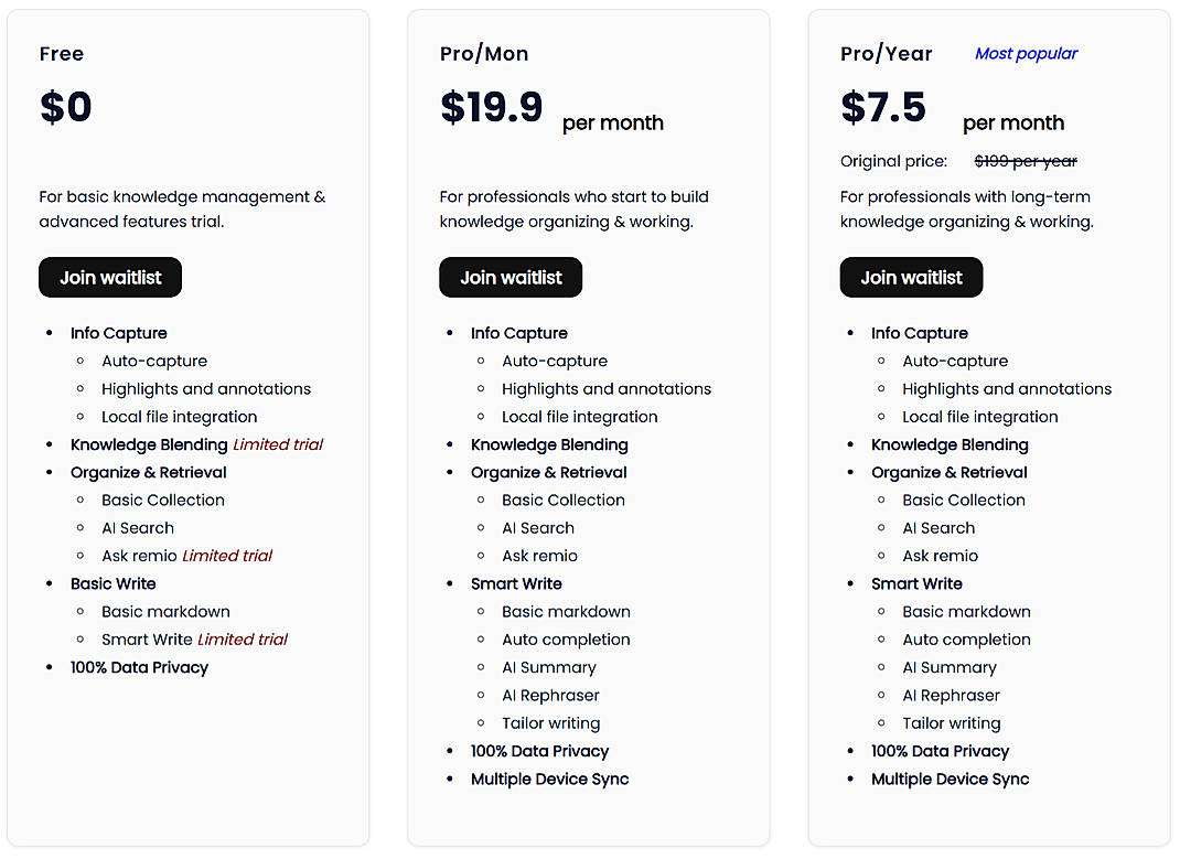 Pricing screenshot