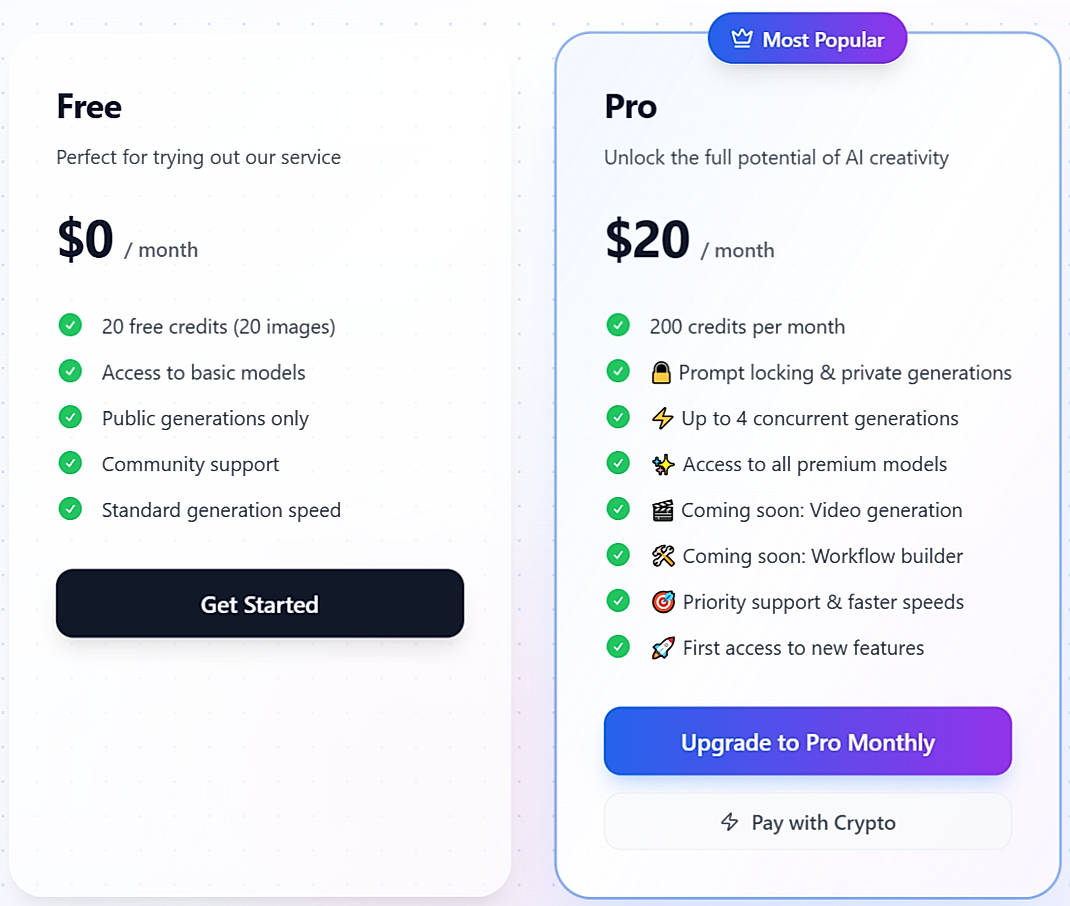 Pricing screenshot