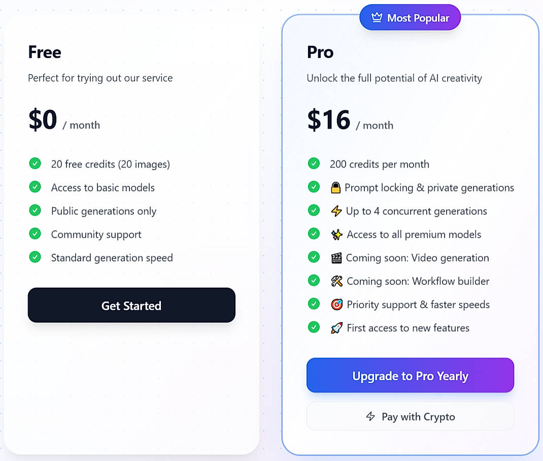 Pricing screenshot