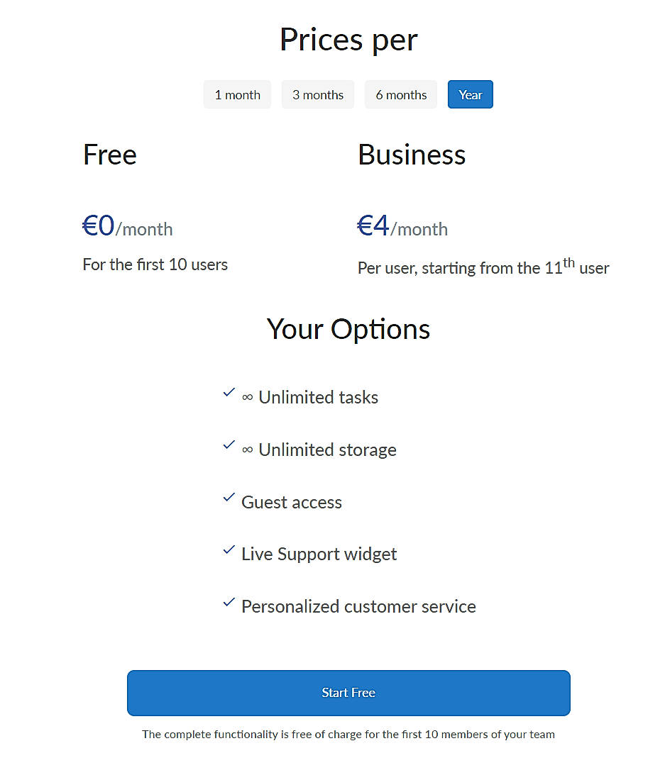 Pricing screenshot