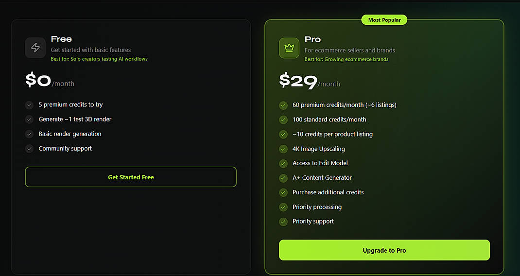 Pricing screenshot