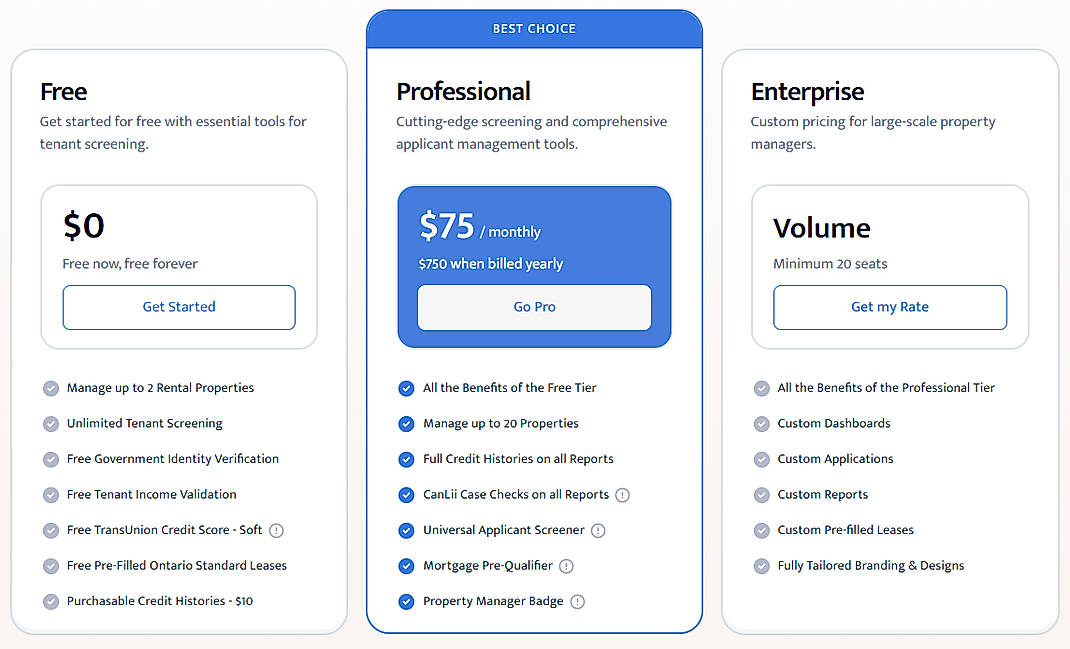 Pricing screenshot