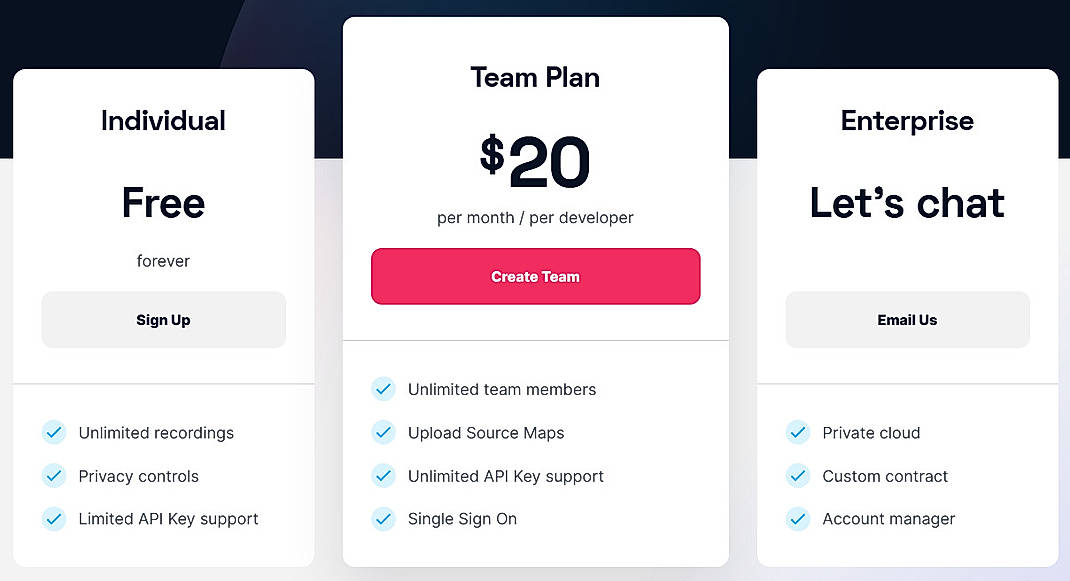 Pricing screenshot