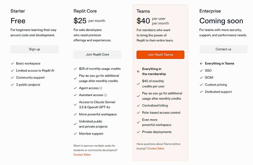 Pricing screenshot