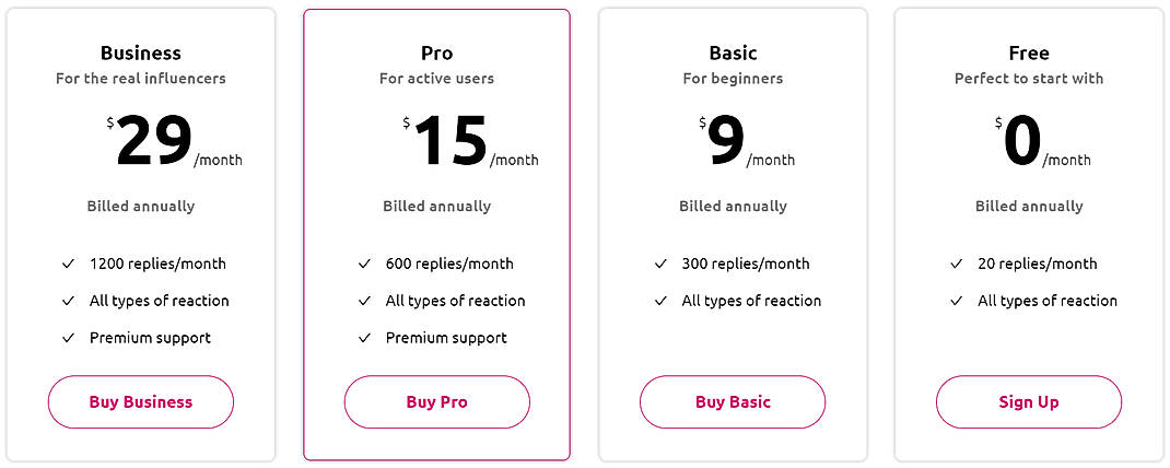 Pricing screenshot