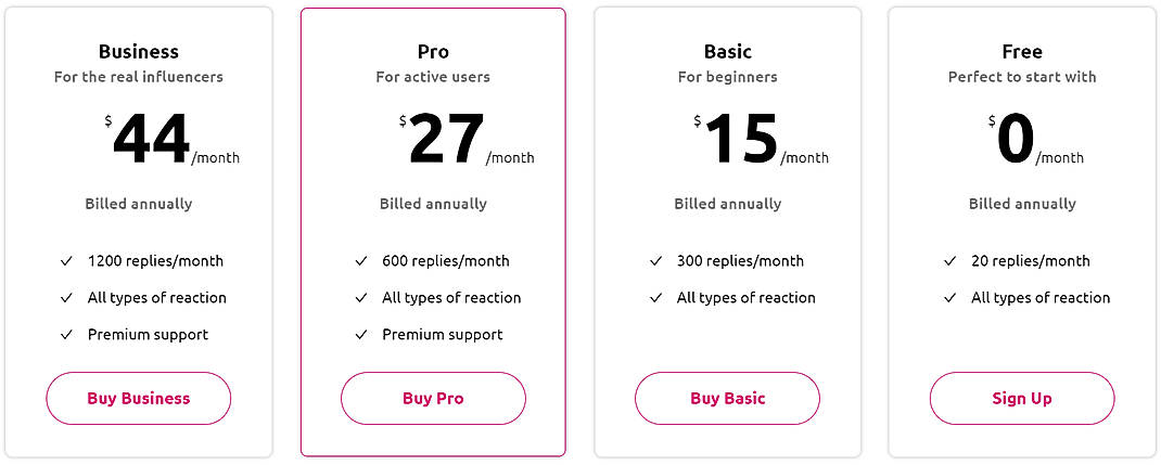 Pricing screenshot