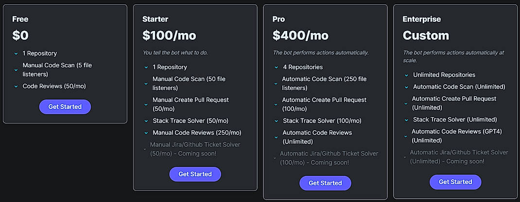 Pricing screenshot