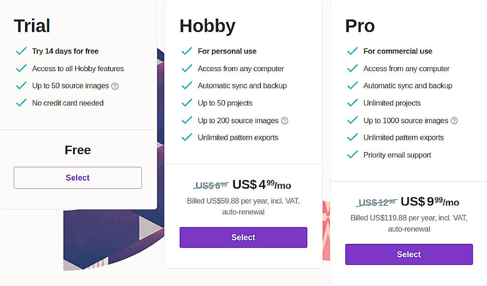 Pricing screenshot