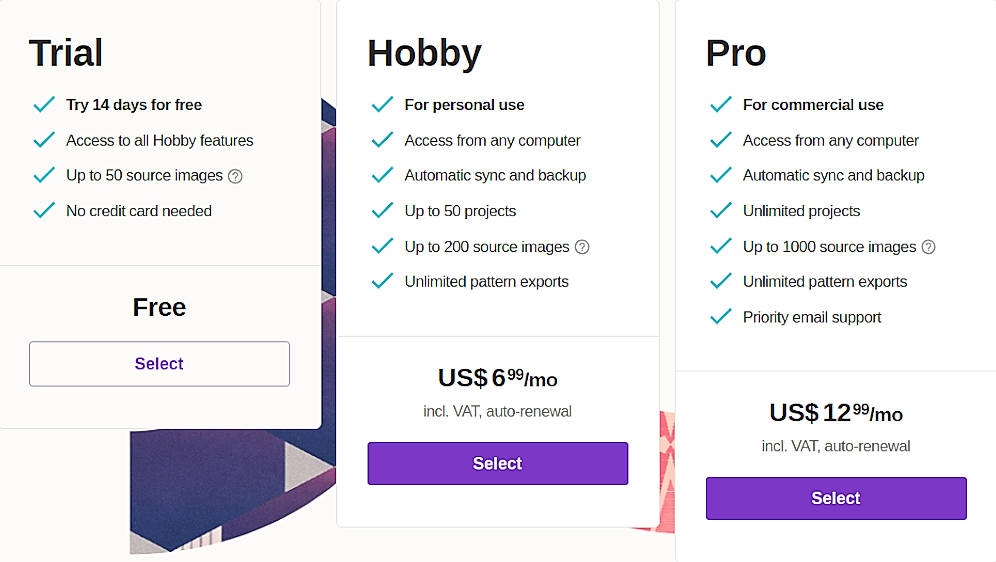 Pricing screenshot