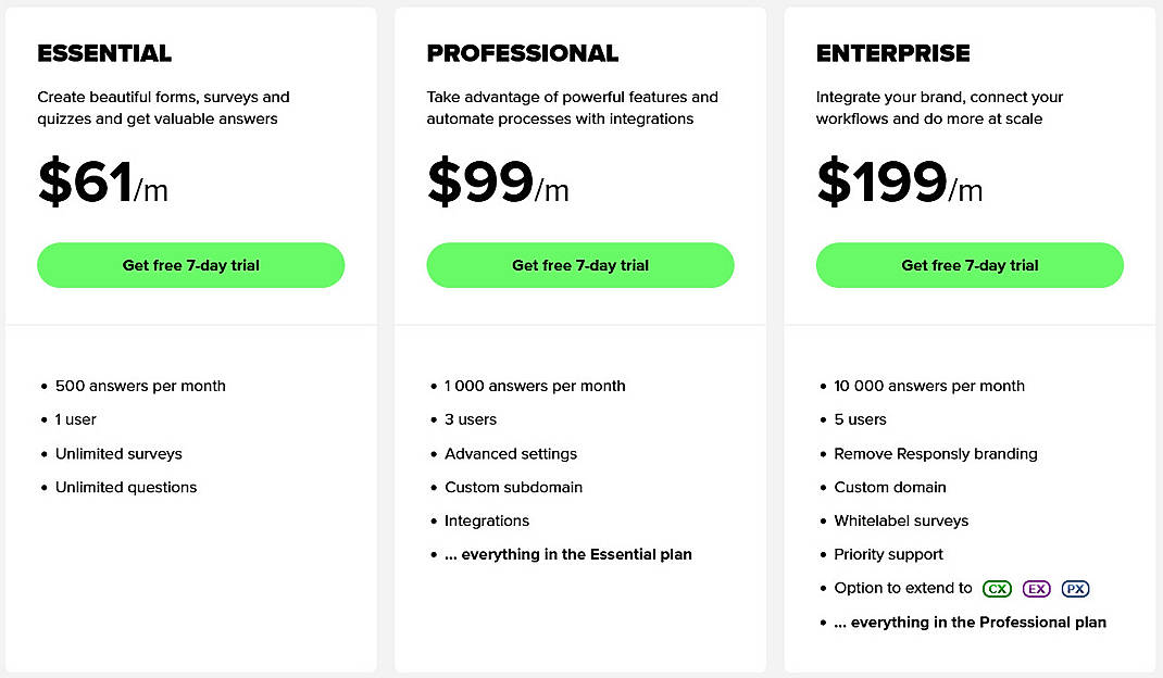 Pricing screenshot