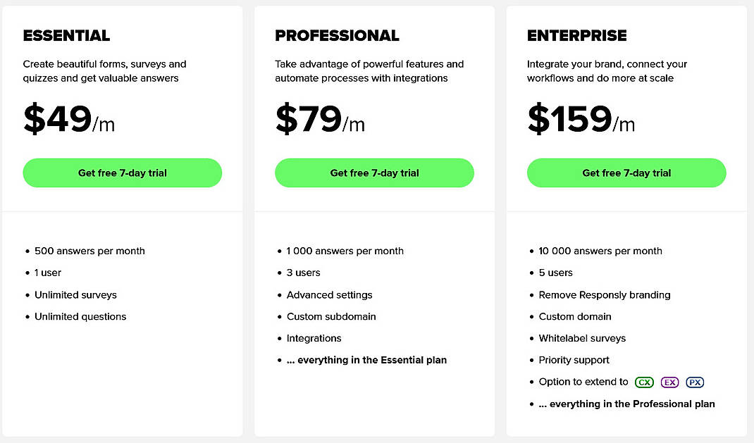 Pricing screenshot