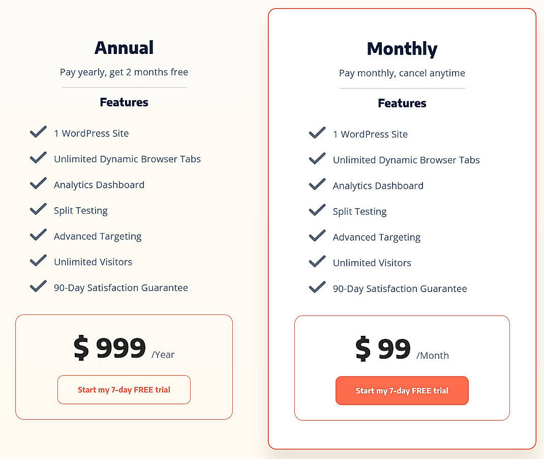 Pricing screenshot
