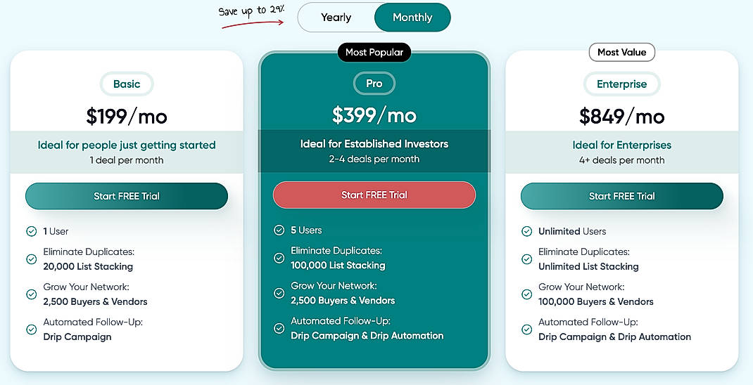 Pricing screenshot