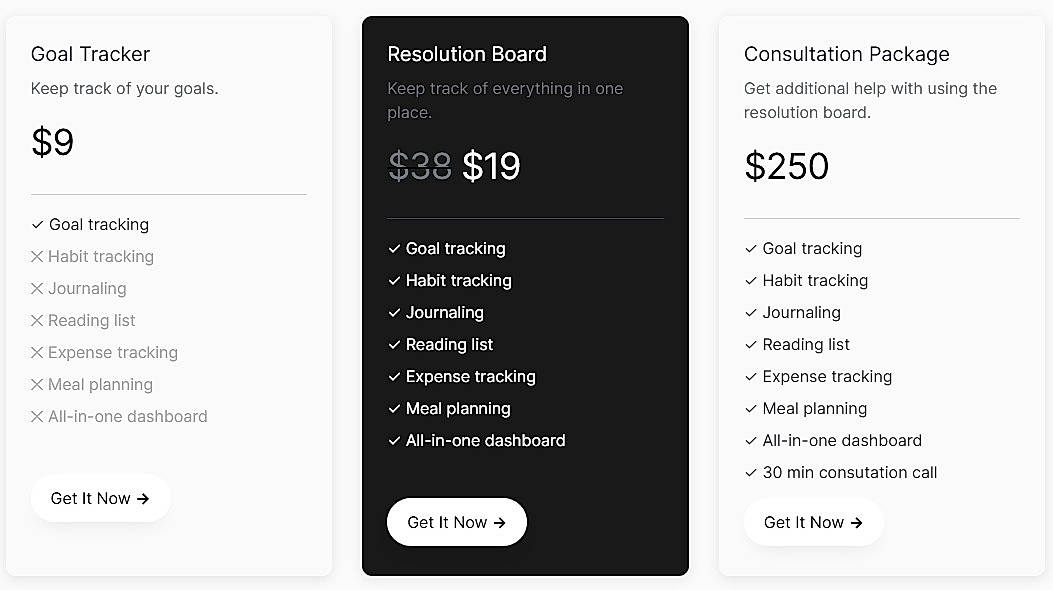 Pricing screenshot