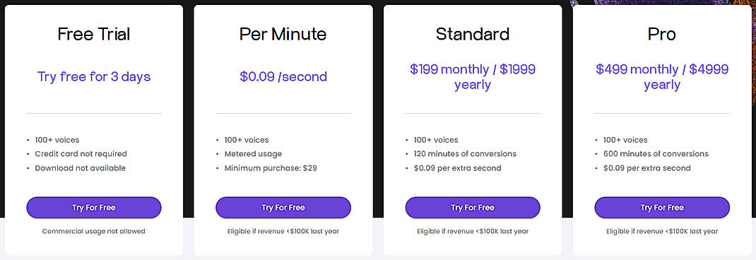 Pricing screenshot