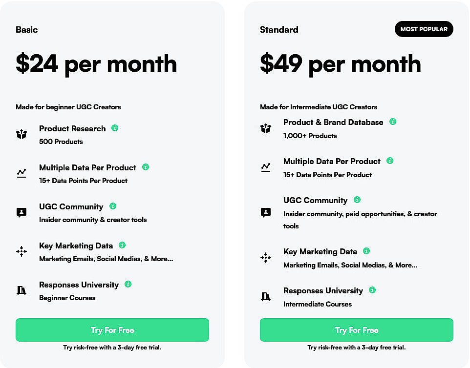 Pricing screenshot