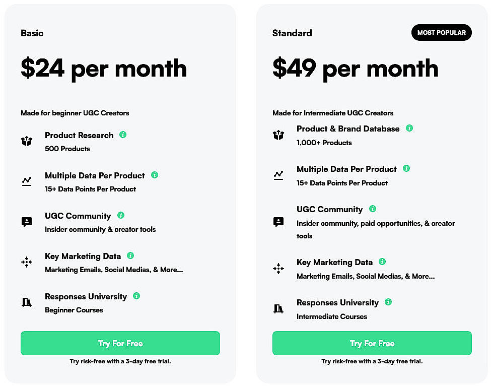 Pricing screenshot