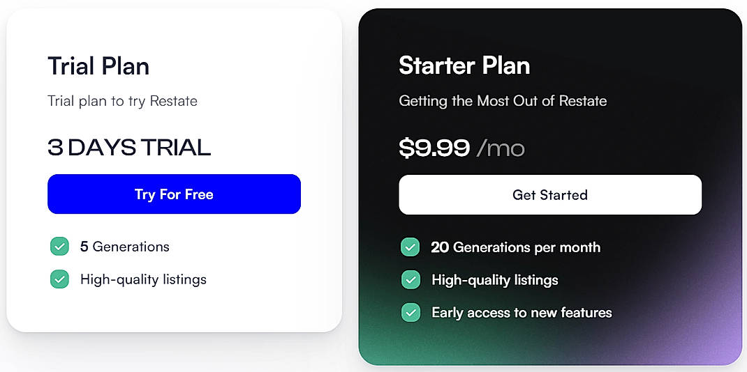 Pricing screenshot
