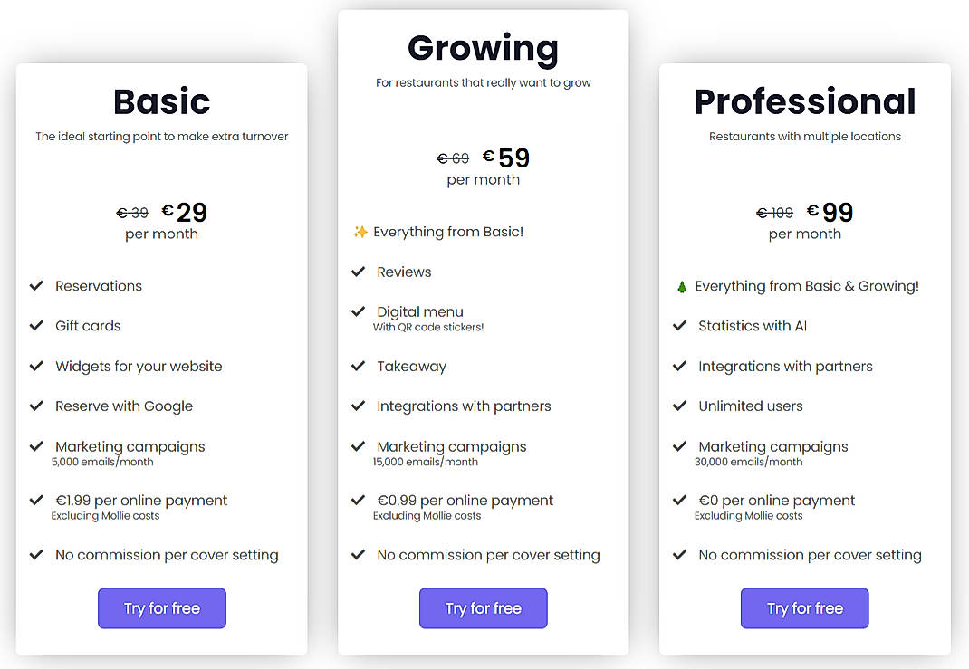 Pricing screenshot