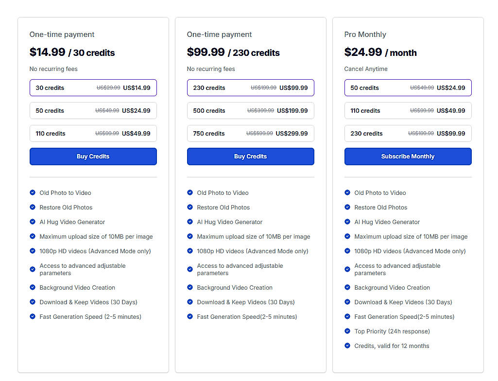 Pricing screenshot