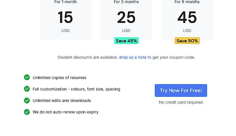 Pricing screenshot