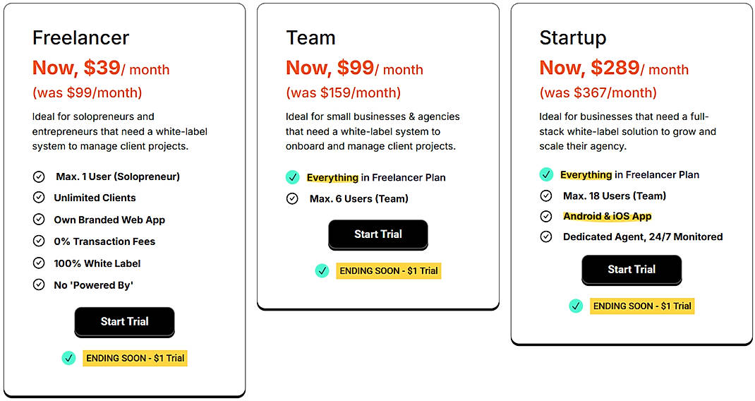 Pricing screenshot