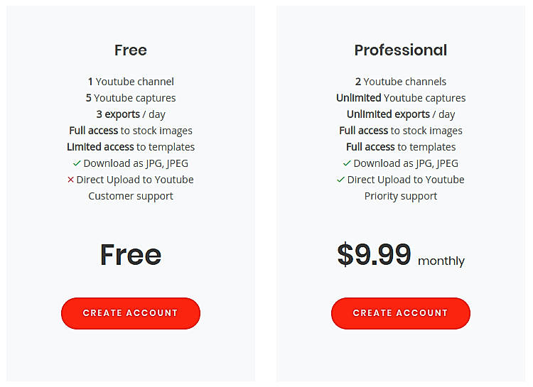 Pricing screenshot