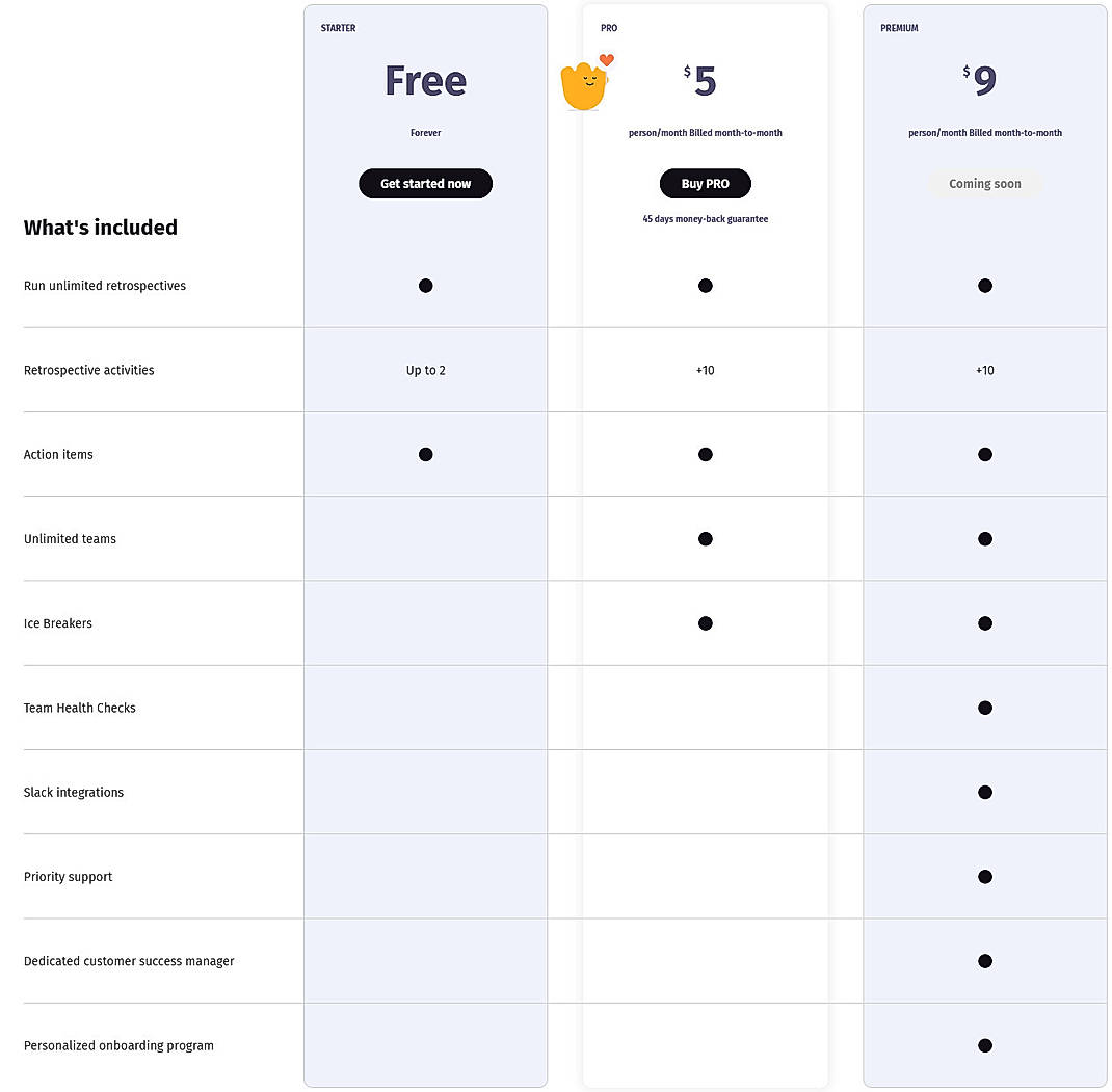 Pricing screenshot