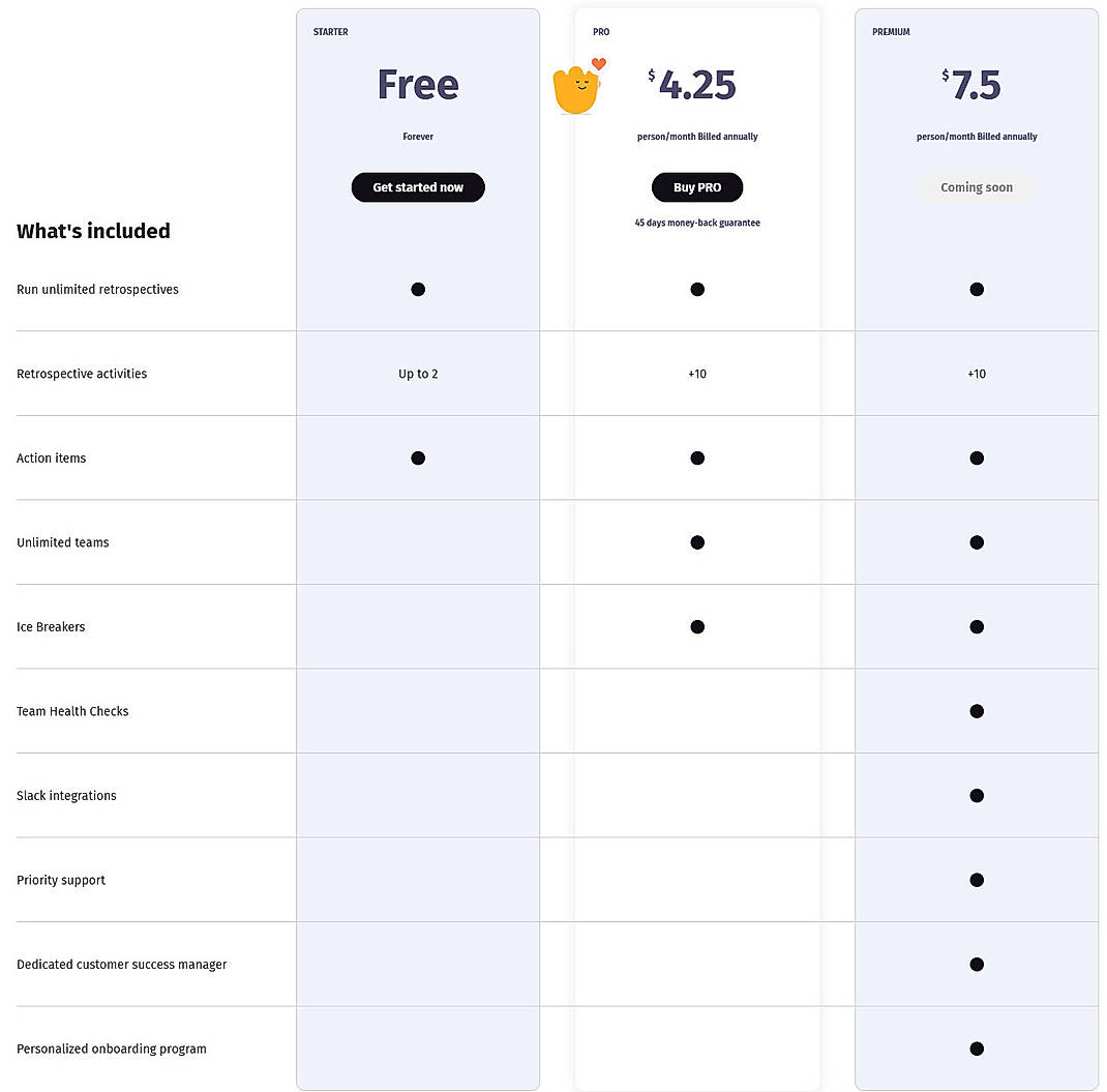 Pricing screenshot