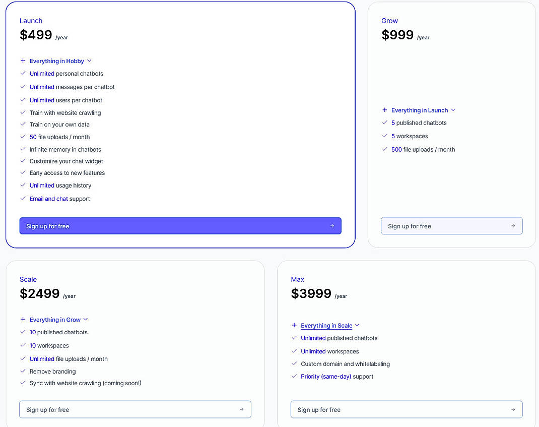 Pricing screenshot