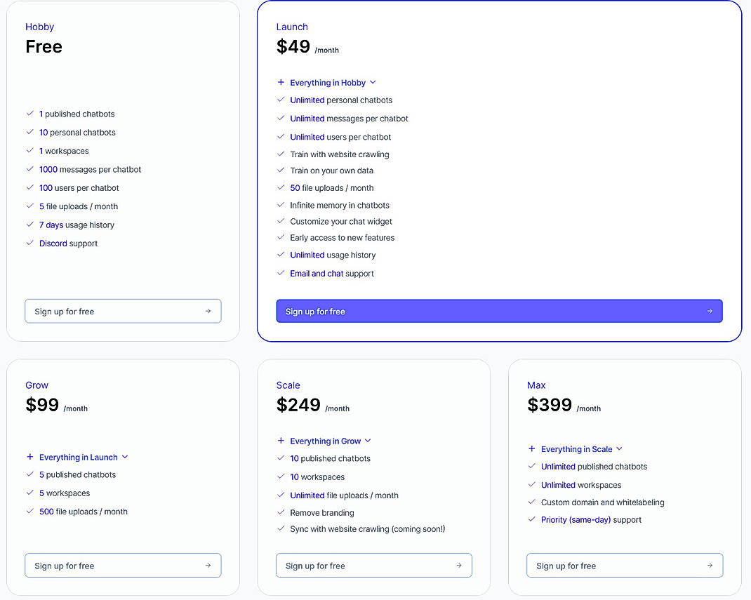 Pricing screenshot
