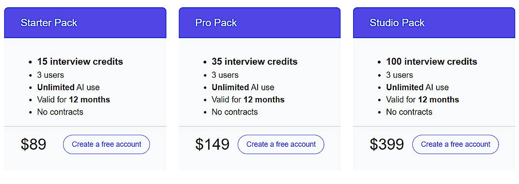 Pricing screenshot